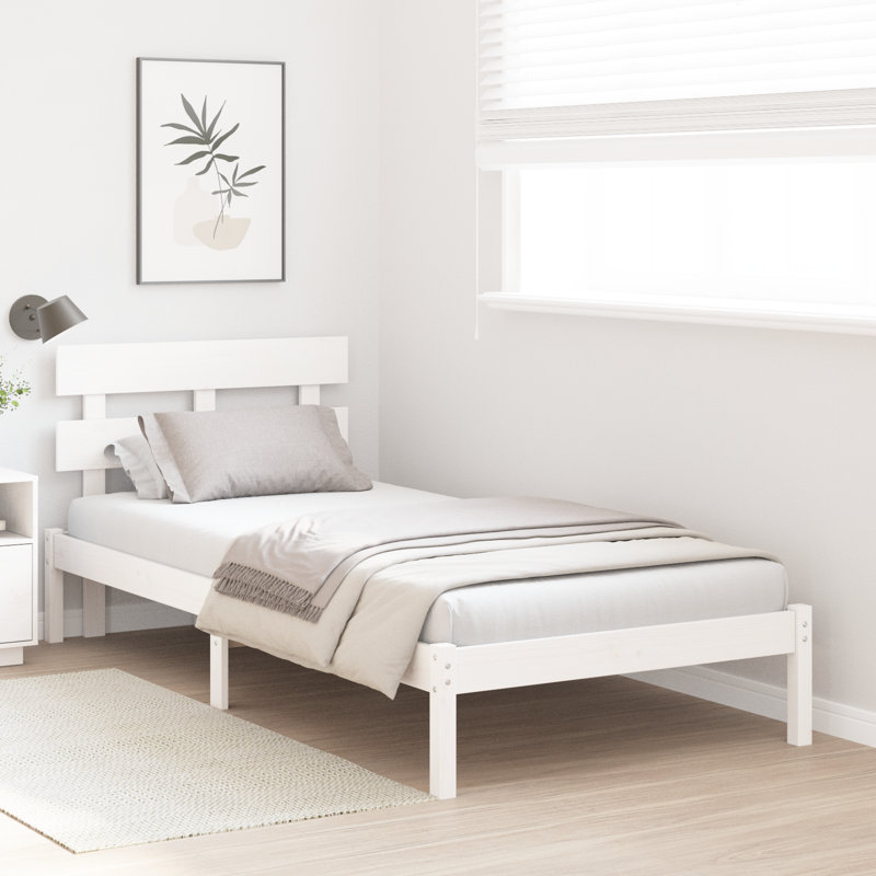 Solid Wood Bed, European Single (90 x 200 cm), White