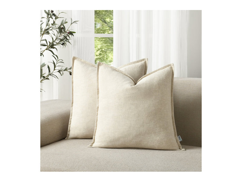 Boho Farmhouse Pillow Cover Soft Boho Farmhouse Washed Linen Textured Cotton Throw Pillow Covers, Square 18", Blue