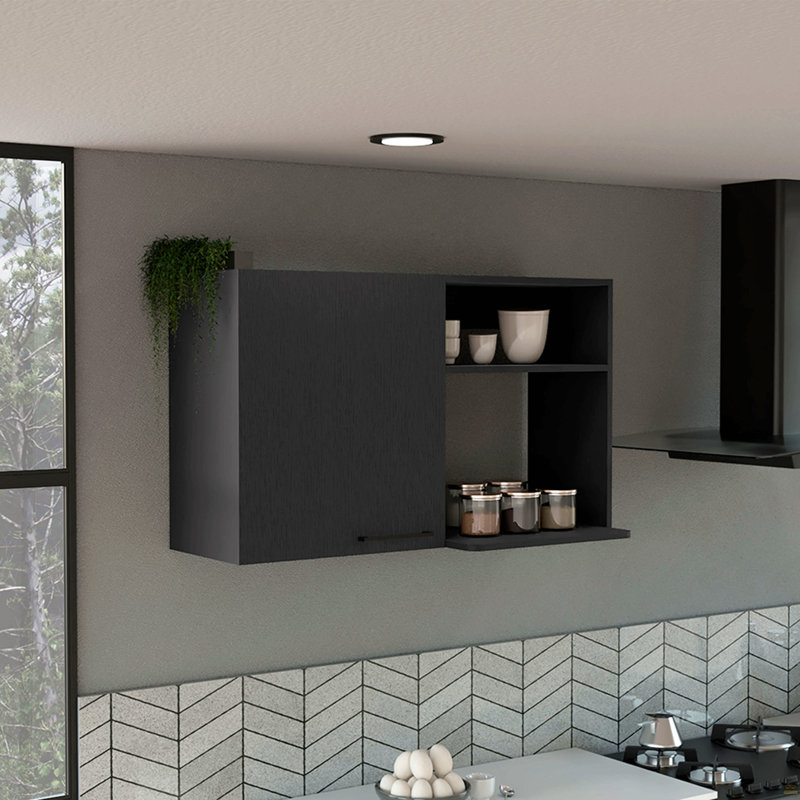 Armoire murale de cuisine Bussolengo, deux tablettes, Noir