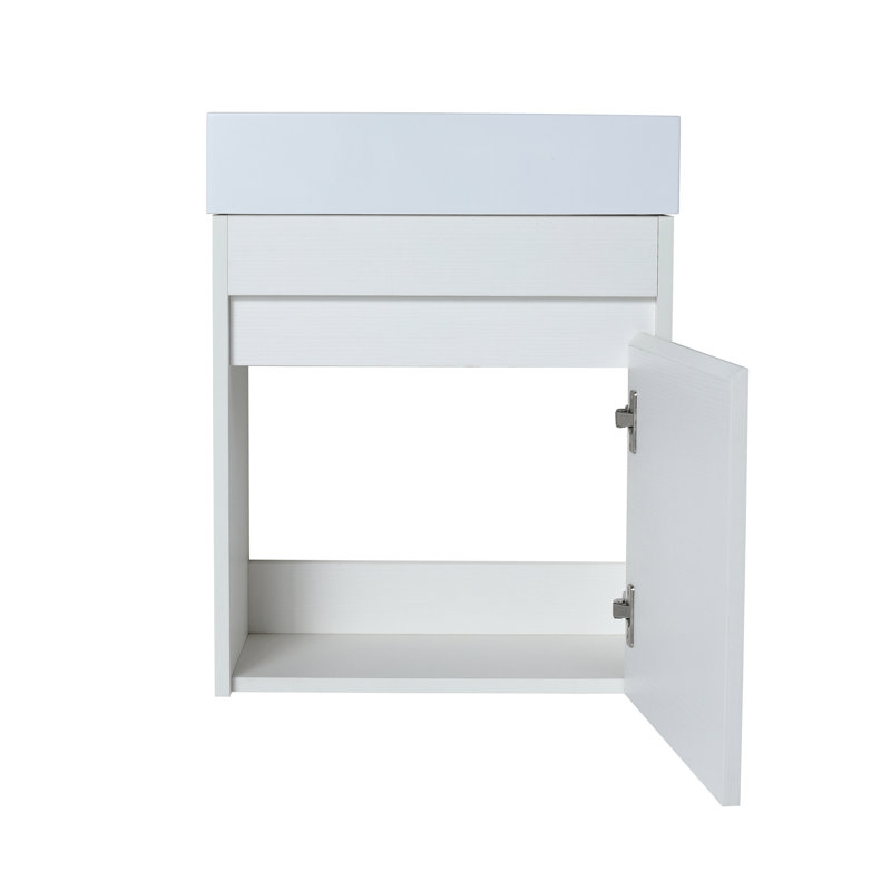 18'' Floating Wall-Mounted Bathroom Vanity With White Resin Sink & Soft-Close Cabinet Door, White Straight Grain