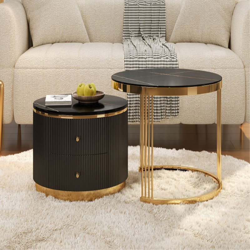 Table basse gigogne 2 pièces Modern Modern, Noir, Noir / or