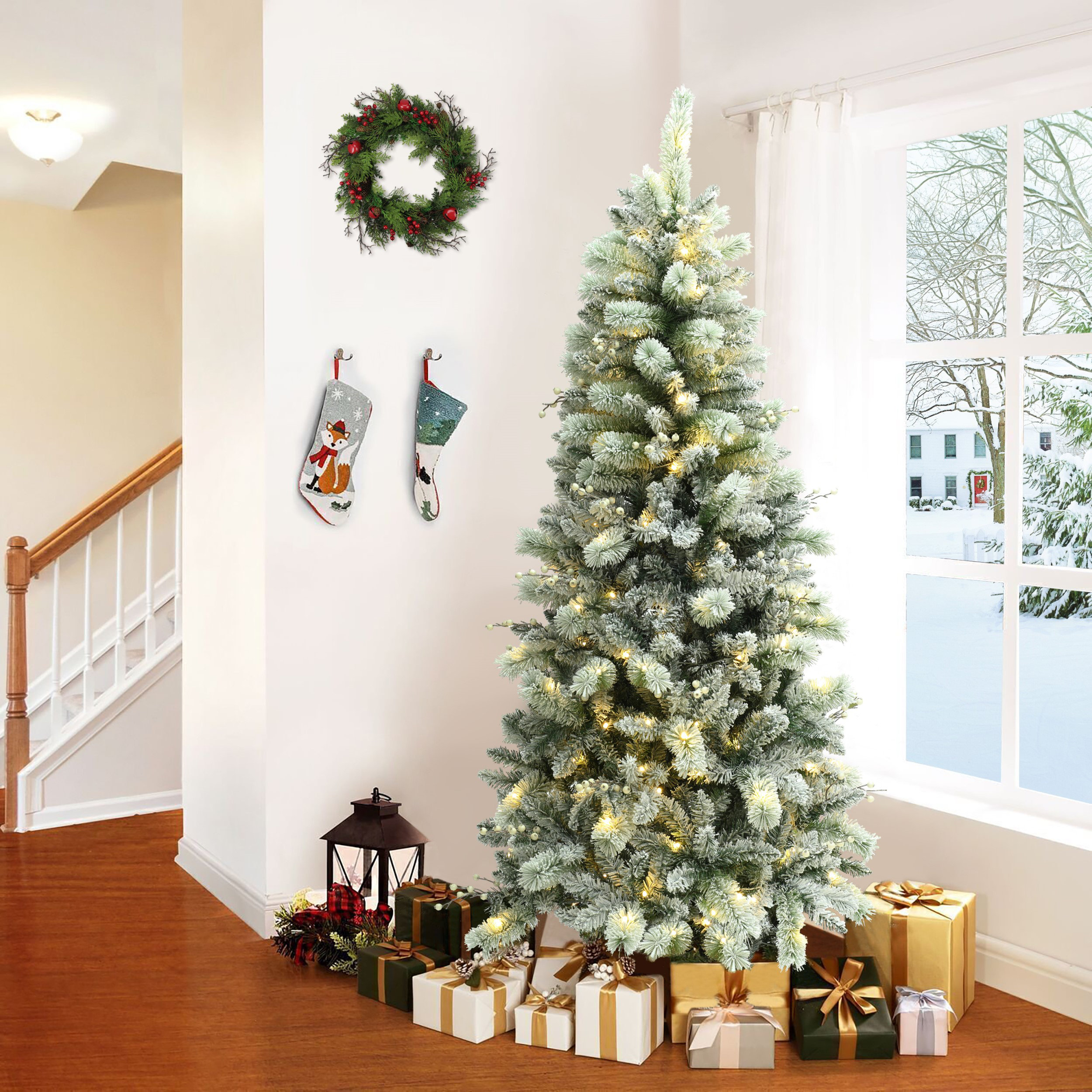 The Holiday Aisle® Heiskell 6.5' Lighted Pine Christmas Tree