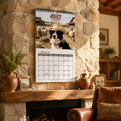 2027 Wall Calendar Farm Border Sheep Cowboy Monthly Hanging Calendar