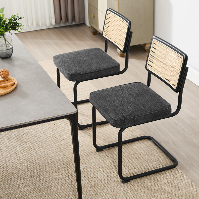 Crumley Upholstered Dining Chair, Black / Dark Grey Linen