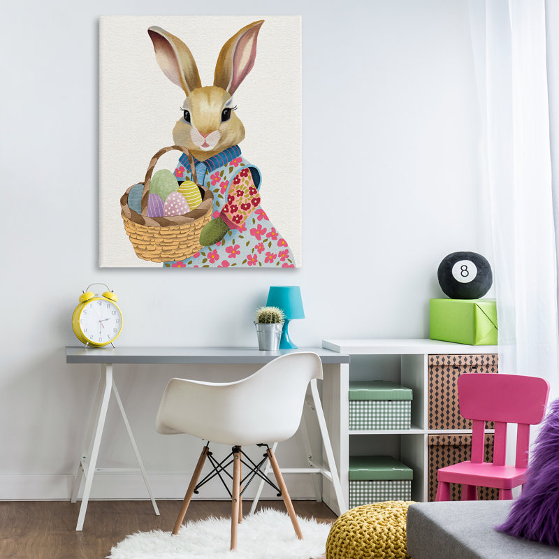 Art féminin sur toile, "Lapin de Pâques et œufs", par Regina Moore, H 48 po x l 36 po