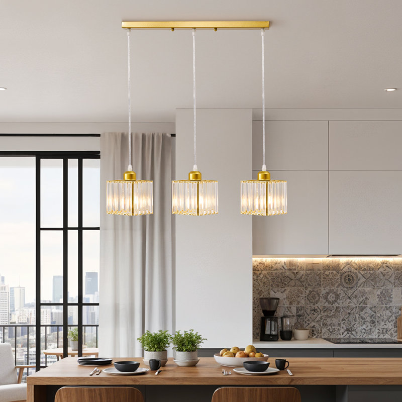 3 - Light Pendant, Brushed Gold, Gold