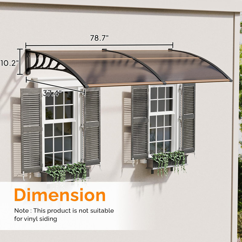 Window Awning Door Canopy Exterior, Brown, 10.2" H x 78.7" W x 37.4" D