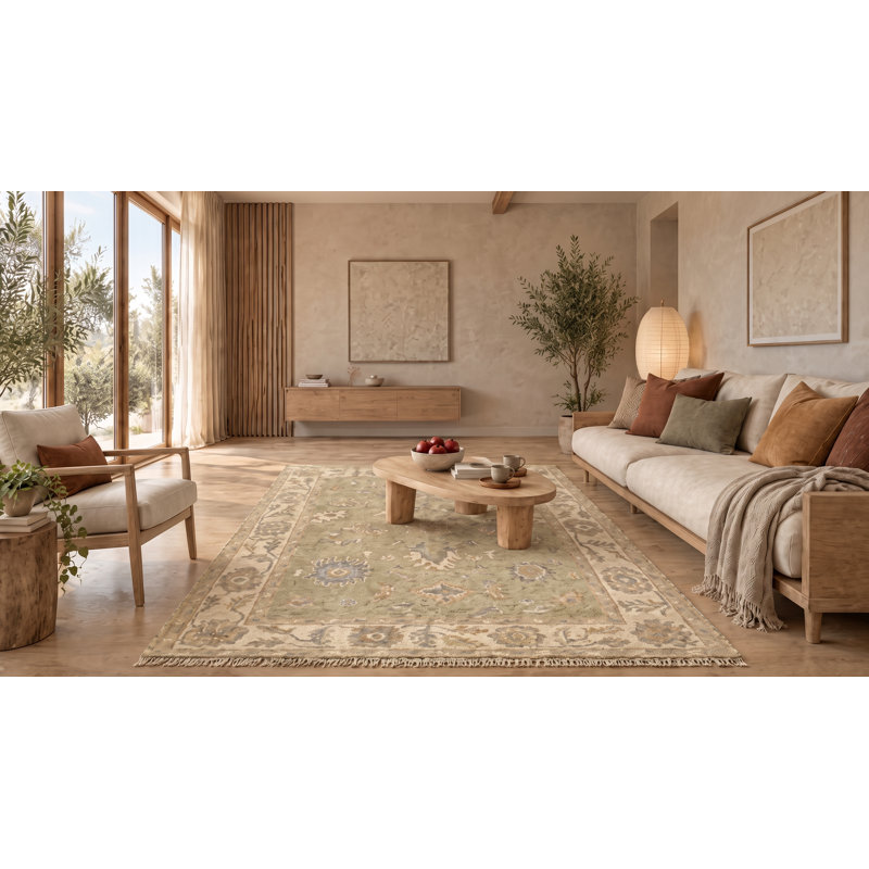 Tapis d'intérieur Herny traditionnel oriental fait à la main en laine naturelle nouée à la main, Rectangle 9 pi x 12 pi