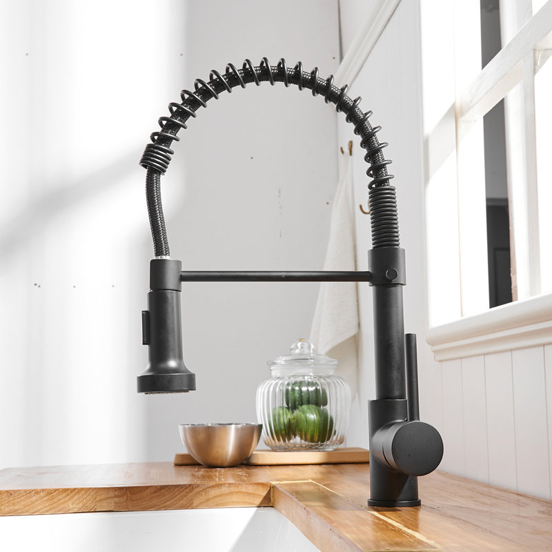 Robinet de cuisine rétractable en laiton noir, surface facile à nettoyer, eau stable et évier mat coulissant avec levier unique, sans fuites, installation, jet et fonction de pulvérisation