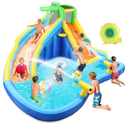 Adam 13.1' x 11.4' Inflatable Waterslide with Air Blower Indoor Outdoor Wet Dry