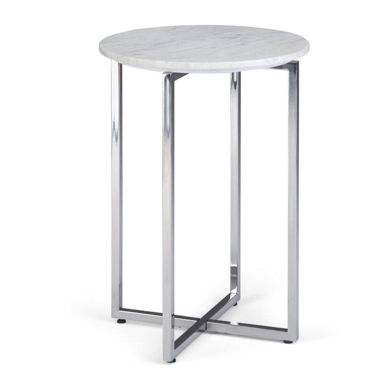 Marsden 18'' White Marble and Chrome Metal Side Table