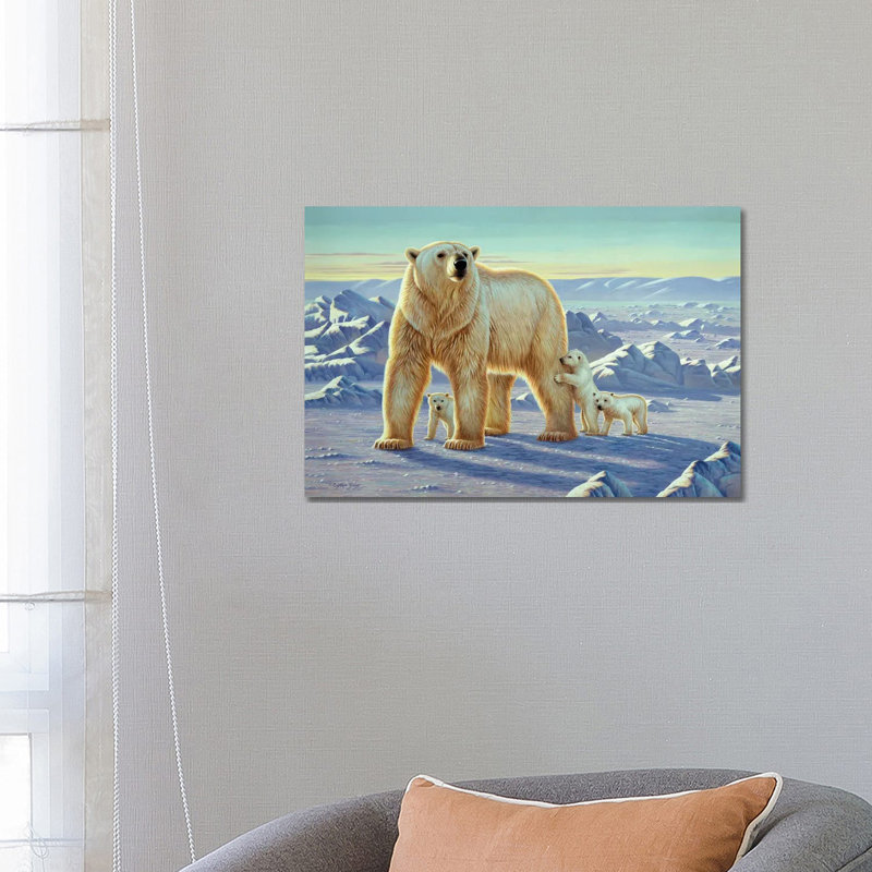 "Ours polaire avec oursons" par Cynthie Fisher - impression sur toile tendue, H 18 po x l 26 po x P 1,5 po