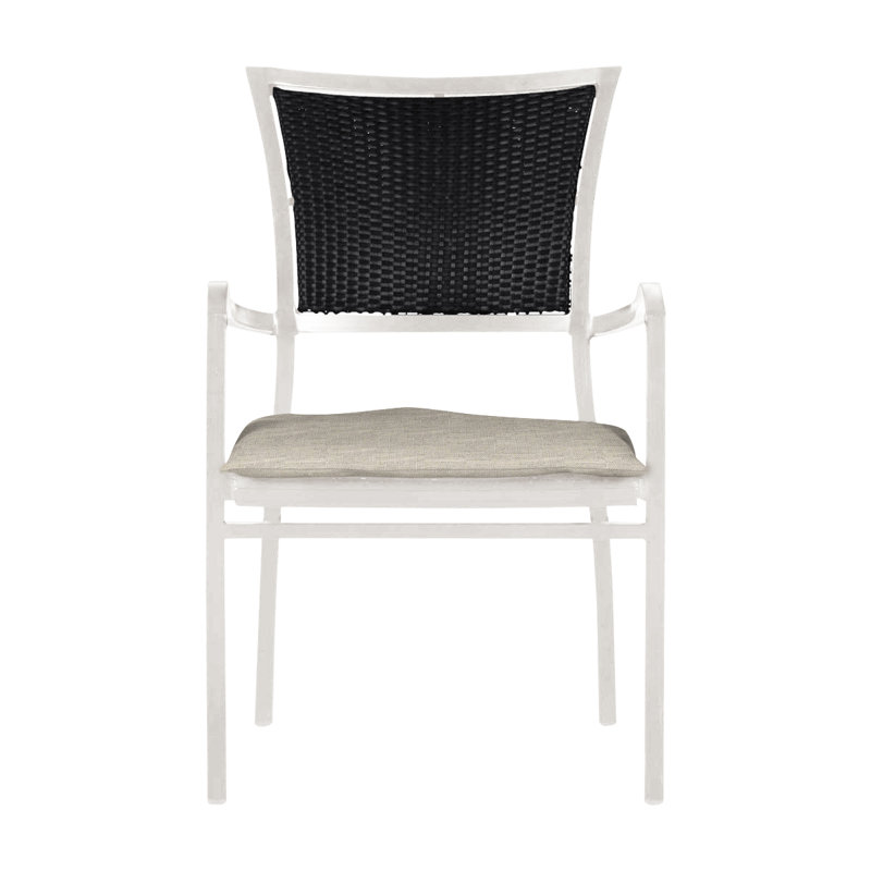 Fauteuil d'extérieur en résine tressée Aire N-Dura, Pas de soudure, Sunbrella® ‑ lin colombe, Craie / noir