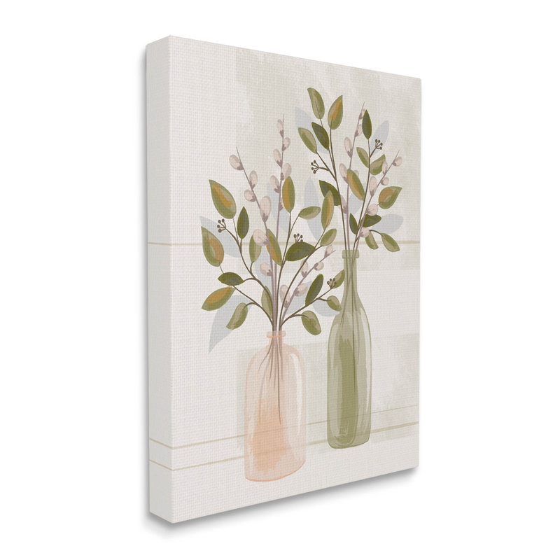Art mural sur toile Vases Pussy Willow Ikebana par Lisa Perry White, L 24 po x H 30 po