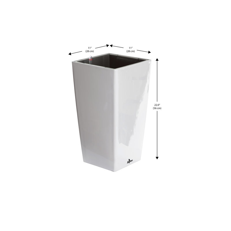 Modena Self-Watering Plastic Pot Planter, High Gloss White, 21.5" H x 11" W x 11" D