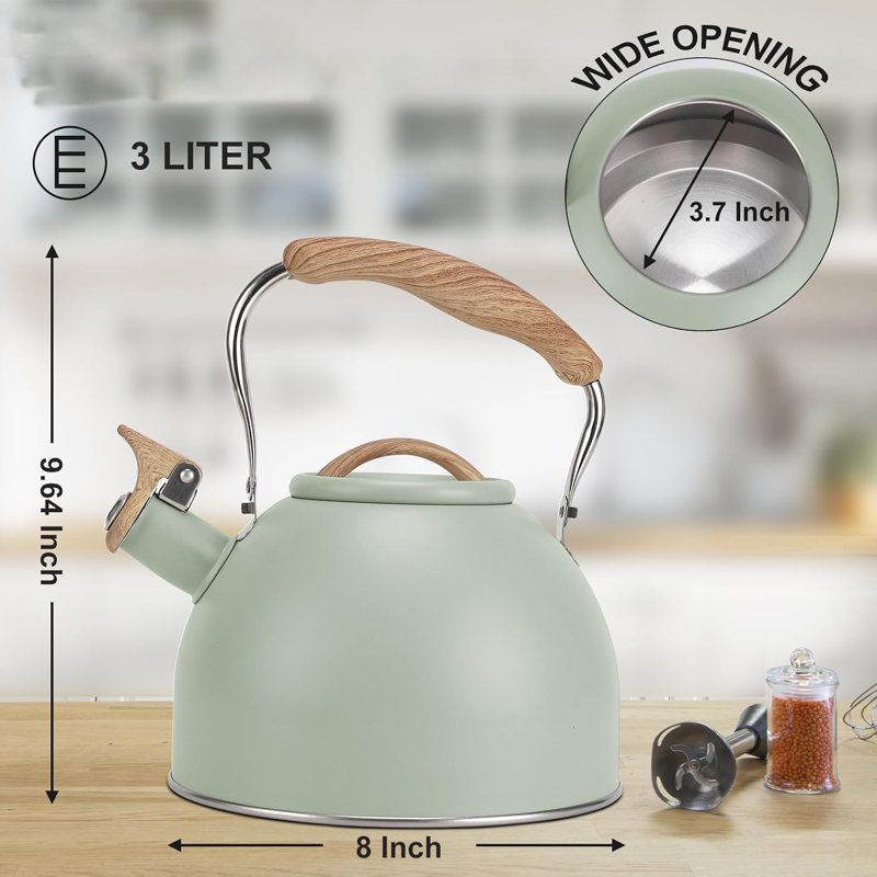 Bouilloire à sifflet 100 oz, pots à thé en acier inoxydable avec poignée, vert, Vert