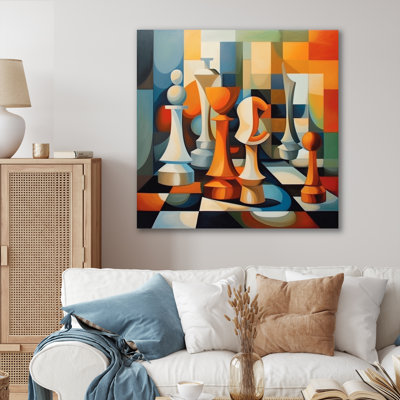 Chaos structuré orange et bleu sur toile