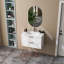 Armoire de meuble-lavabo 31,5 "avec lavabo, armoire flottante murale avec ligne décorative, système de fermeture en douceur, 2 très grands tiroirs, bois massif, pour la salle de bain