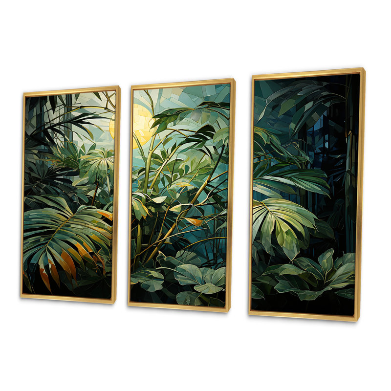 Ensemble de salon Fantasy Jungle Plants Under Moonlight II - Plants Wall Art, Cadre flottant doré, H 40 po x l 60 po x P 1 po