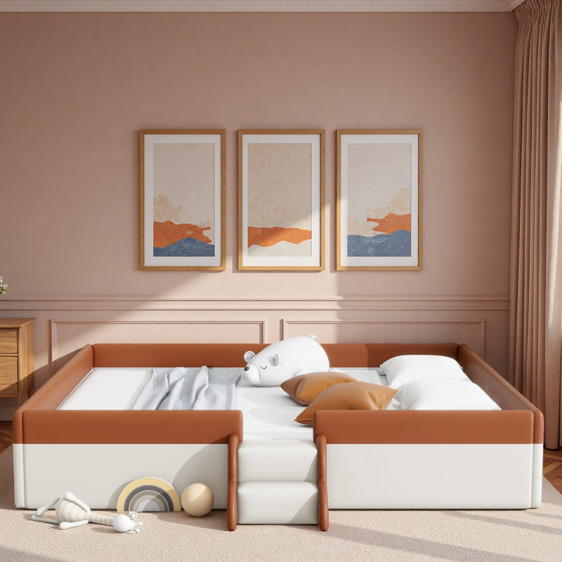 Upholstered Daybed Frame With Fence And Stairs, King