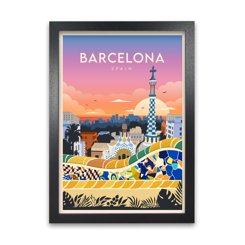 Barcelona Travel by Pryzm Posters - Print, Black Framed, 63cm H x 45cm W x 5cm D