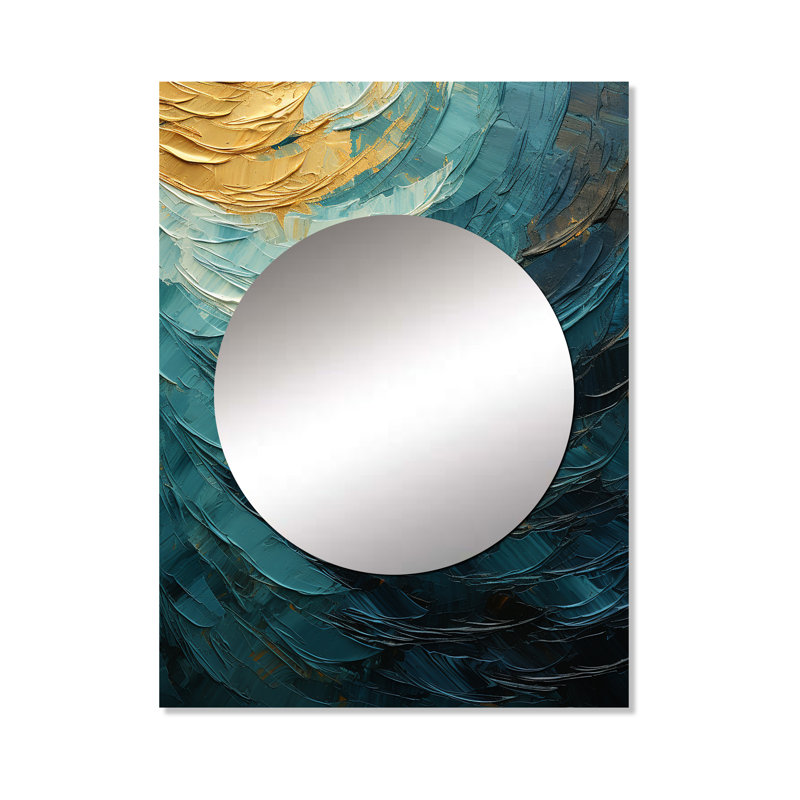 Quasia Teal Majestic Motion - miroir décoratif spirales abstraites, miroir mural bleu, impression sur métal, 40 po x 30 po