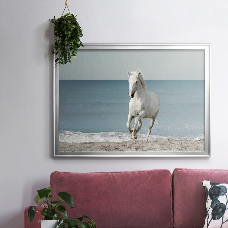 Camargue Beach Horse, reproduction sur toile encadrée, H 14 po x l 20 po x P 1,5 po, Argent