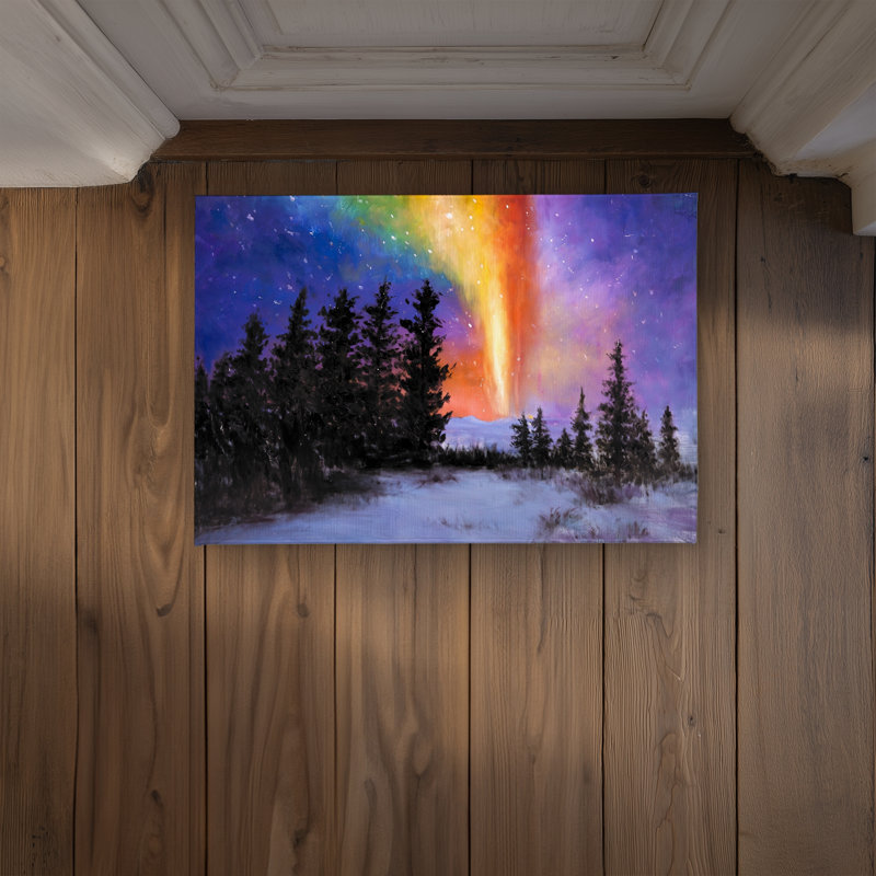 Aurora Borealis in the Forest Door Mat | Livingroom Snow Decor