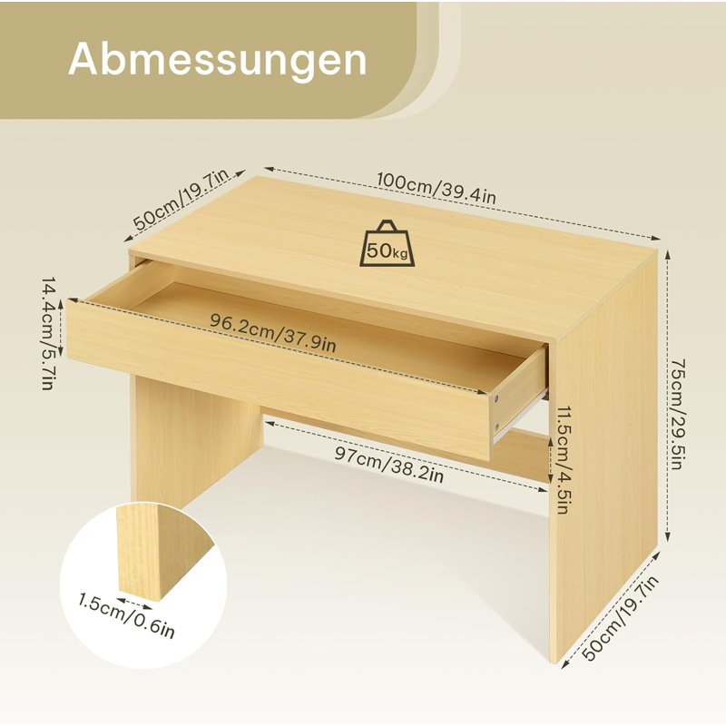 Menandros Writing Desk, Natural Wood