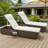 Set of 2 Outdoor Chaise Lounges, Patio PE Rattan Reclining Chairs with 6-Position Adjustable Backrest, Cushioned Seats and Headrests