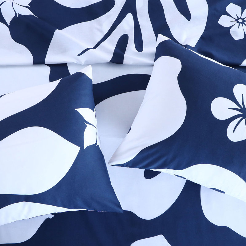 Ensemble de draps 100% coton Floral, Ensemble de draps pour lit double + un drap-housse, Motif floral marine