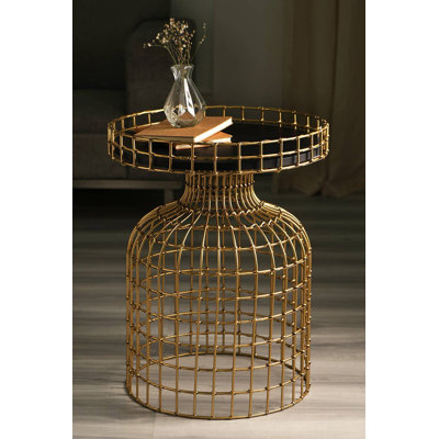 Table d'appoint | Cage à oiseaux ronde dorée | 18,5 x 18,5 x 23 po