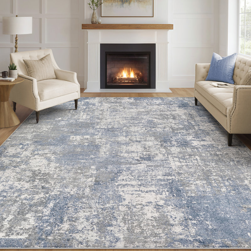 Modern Area Rug Abstract Washable Rugs with Non-Slip Backing for Living Room Bedroom-Blue, Rectangle 9' x 12'