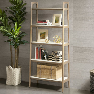 Mid-Century Inspired Storage Unit - Solid Wood Frame, White Framed 5-Shelf Display White,