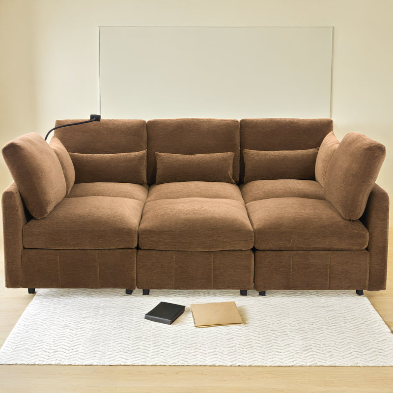 Canapé modulaire en U avec repose-pieds 85 po avec repose-pieds, canapé-lit convertible, ports USB et support pour téléphone