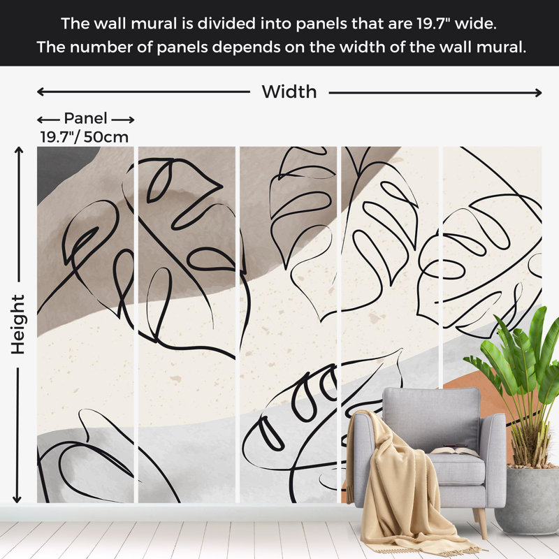 Papier peint botanique - feuilles de Monstera minimalistes, L 82 po x l 118 po
