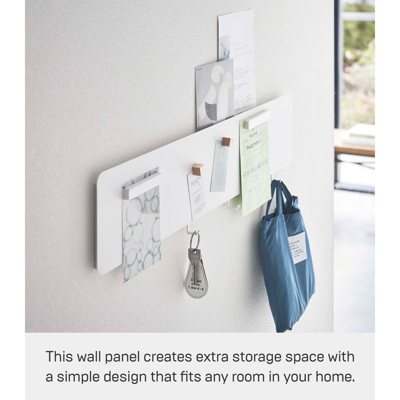 White Steel Wall-Mounted Magnetic Organizer with Hooks