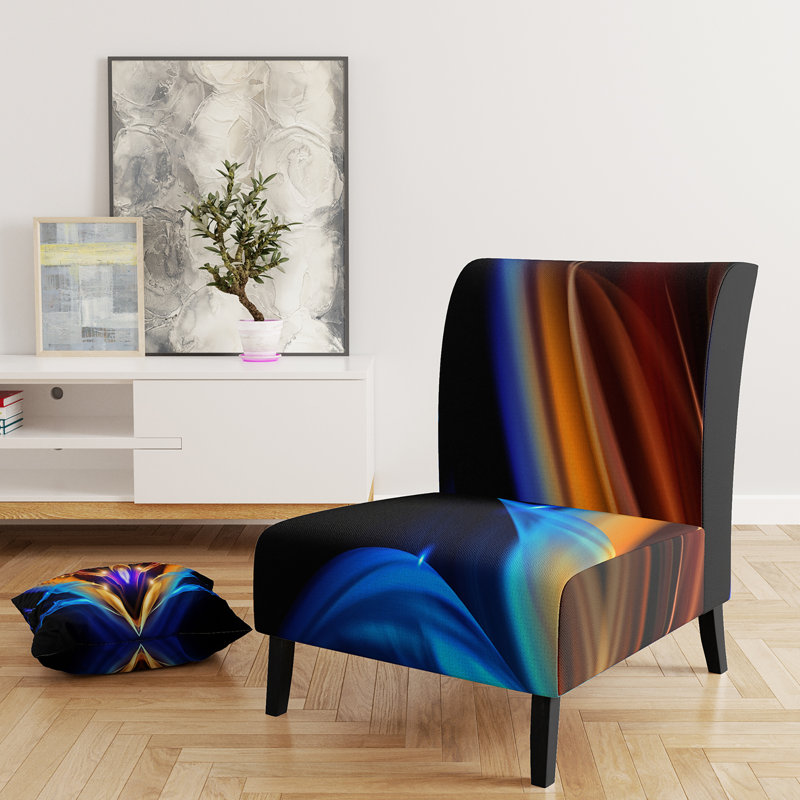 Fauteuil de chambre moderne rembourré en velours Brechta Vibrant Curve Design II, Noir / bleu / rouge