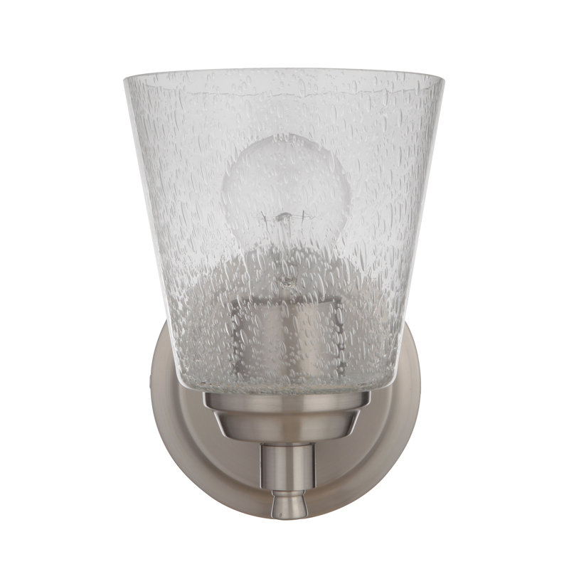 Yates Armed Sconce, Clear Seeded, Brushed Polished Nickel