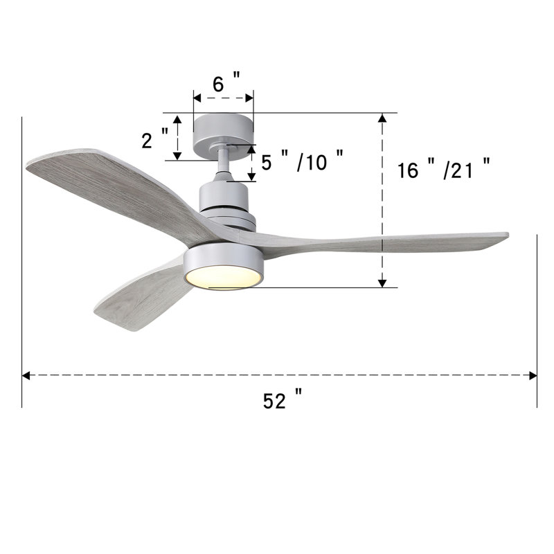Ventilateur de plafond 52 pouces avec moteur à courant continu réversible à 3 vitesses et 3 pales en bois pour la chambre à coucher