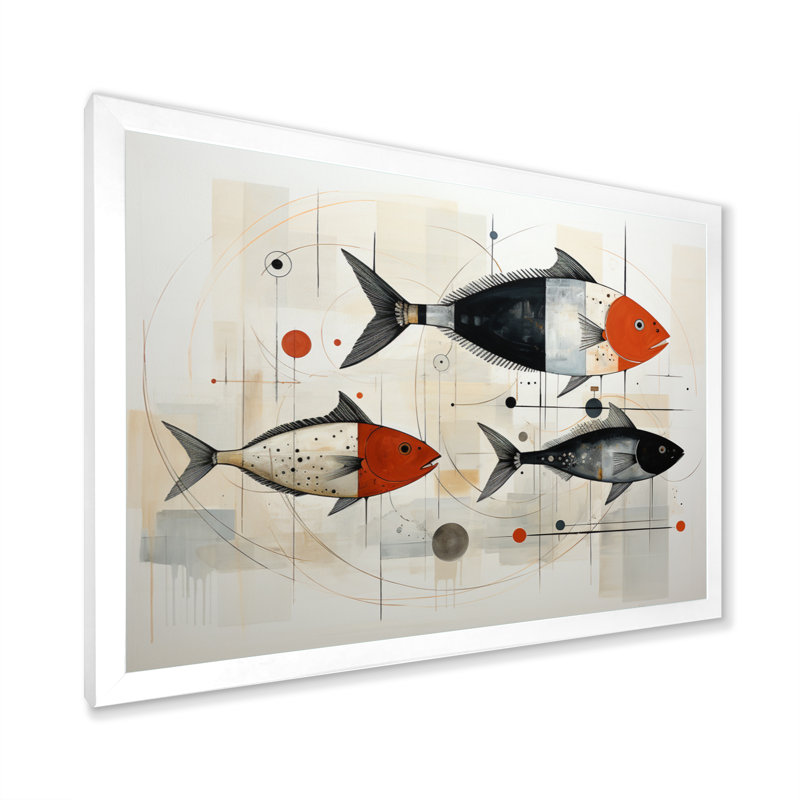 " Fishing Minimalist Marine ", White Single Picture Framed, 34" H x 44" W x 1.5" D