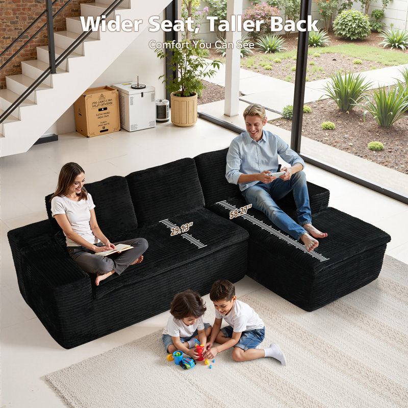 Alcala Boneless 130" L-Shaped Modular Sectional Sofa, Black Polyester