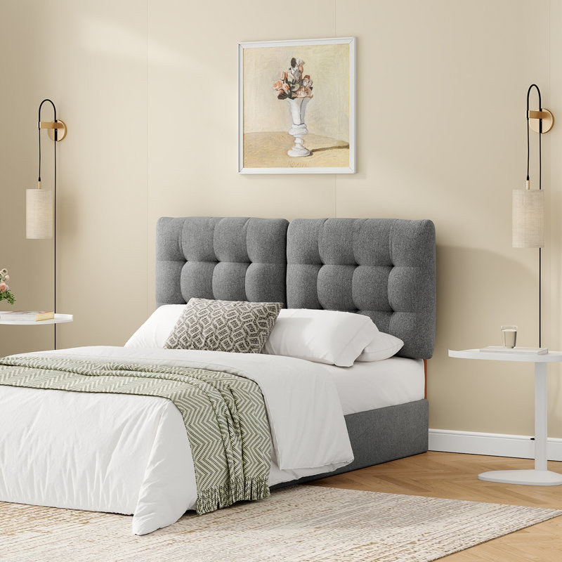 Tête de lit tapissier à hauteur ajustable de 39 po à 44 po, Gris, Grand lit