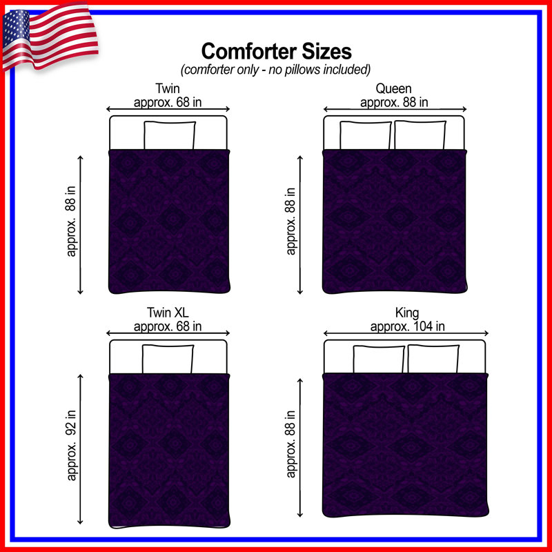 Purple Damask Pattern Comforter, Queen