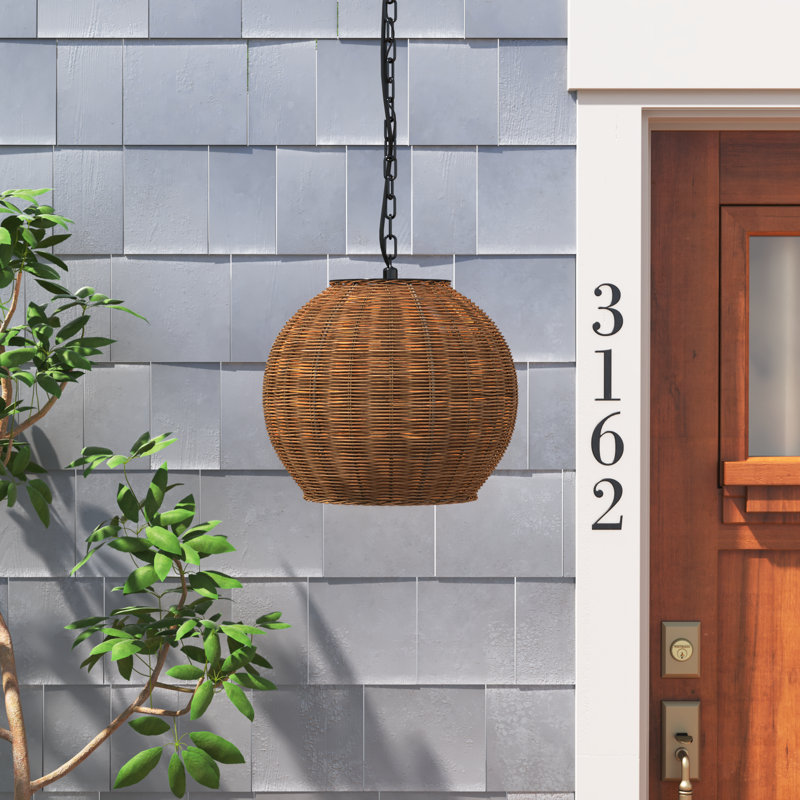 Folsom 1 -Bulb Outdoor Pendant, 12" H x 14" W x 14" D, Matte Black/Brown
