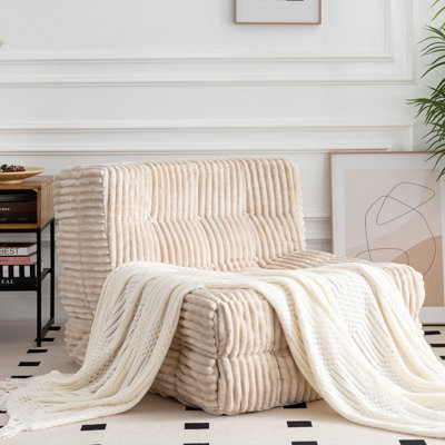 33.5" Modern Channel Tufted Bean Bag Accent Chair, Armless Lazy Sofa With Plush Velvet Upholstery