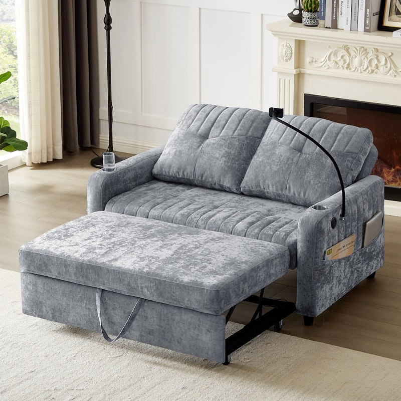 Monelle 53.9" Pull-Out Loveseat Sofa Bed with Adjustable Backrest, Gray
