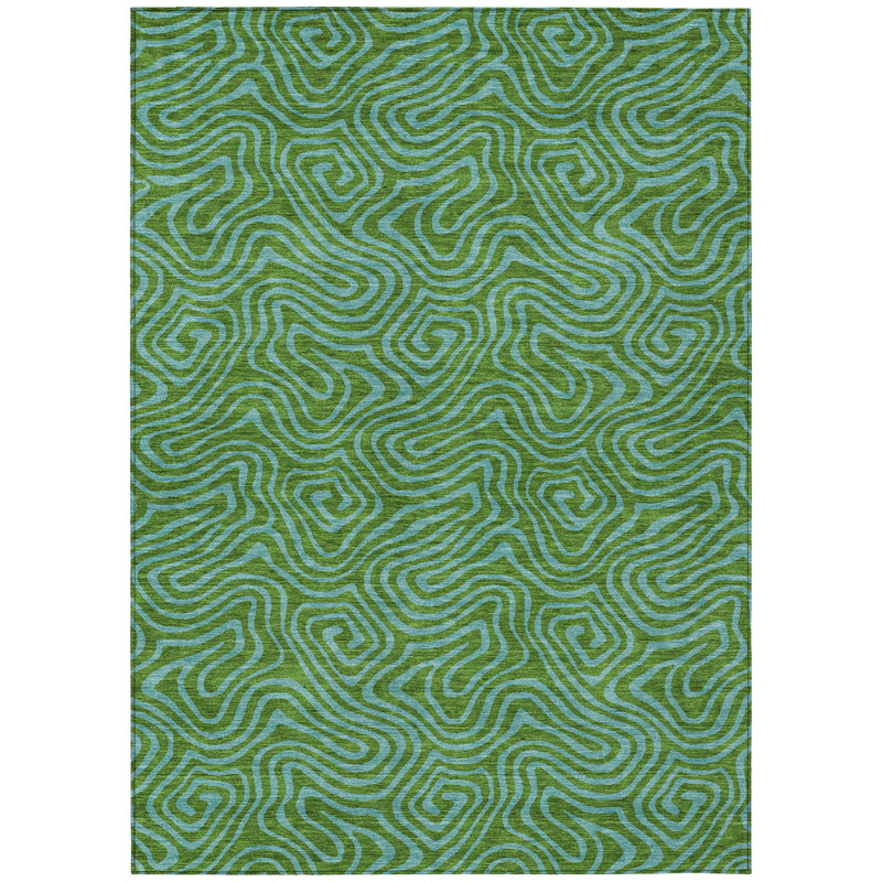 Green Flat Woven Rectangular Synthetic Washable Rug 3' x 5'
