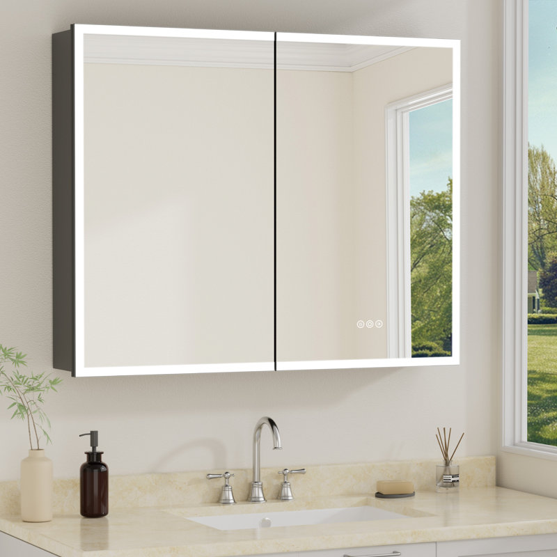 Armoire à pharmacie encastrée avec miroir en aluminium noir 40 po x H 32 po Flora, H 32 po x l 40 po x P 5 po