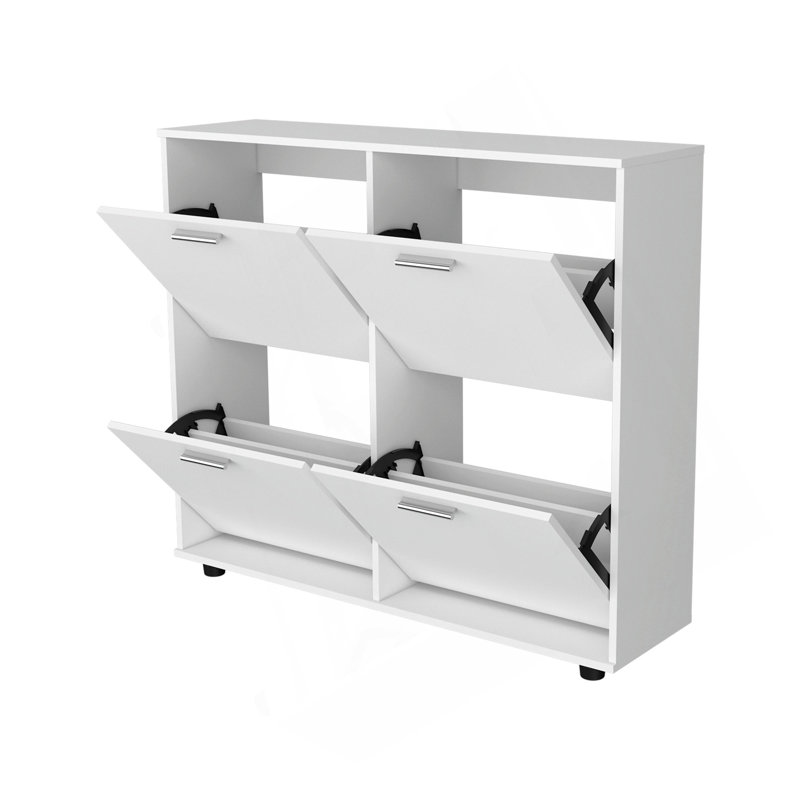 Armoire de rangement blanche à chaussures inclinable avec plusieurs compartiments et design moderne